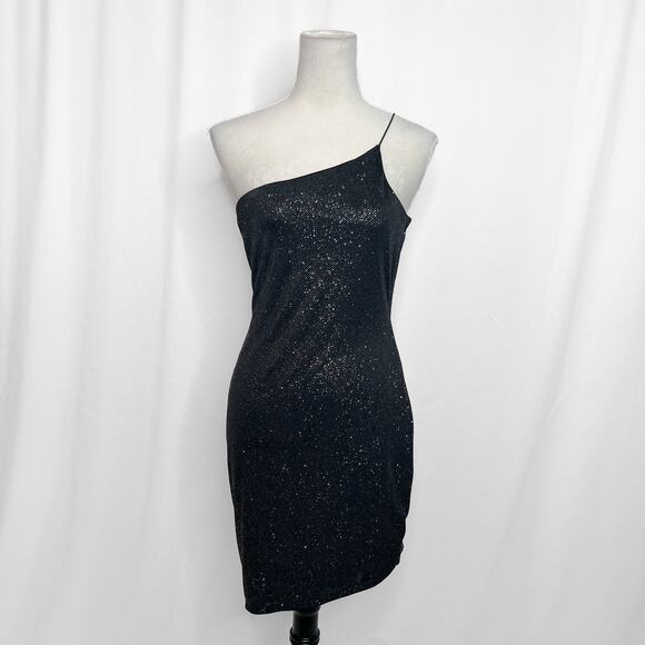City Triangles One Shoulder Mini Dress Black Multicolor Glitter Womens XL Party - Picture 1 of 11